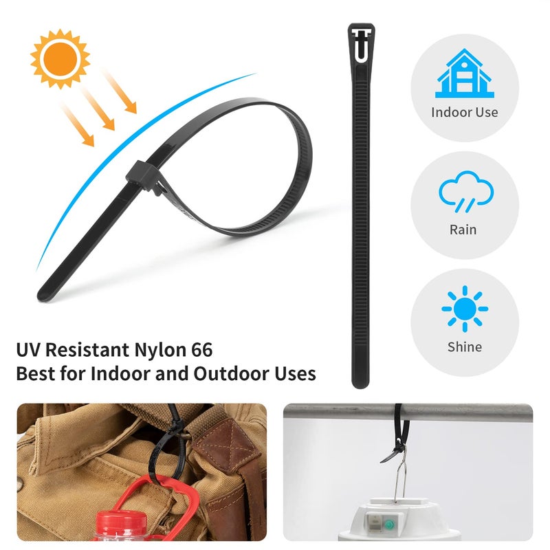 Xingo 100Pcs 16 Inch Black Releasable Cable Zip Ties Adjustable Wire Cable Ties, Reusable Zip Ties Tie Straps For Multi-Purpose Use Indoor And Outdoor Plastic Tie Wire - Image 4